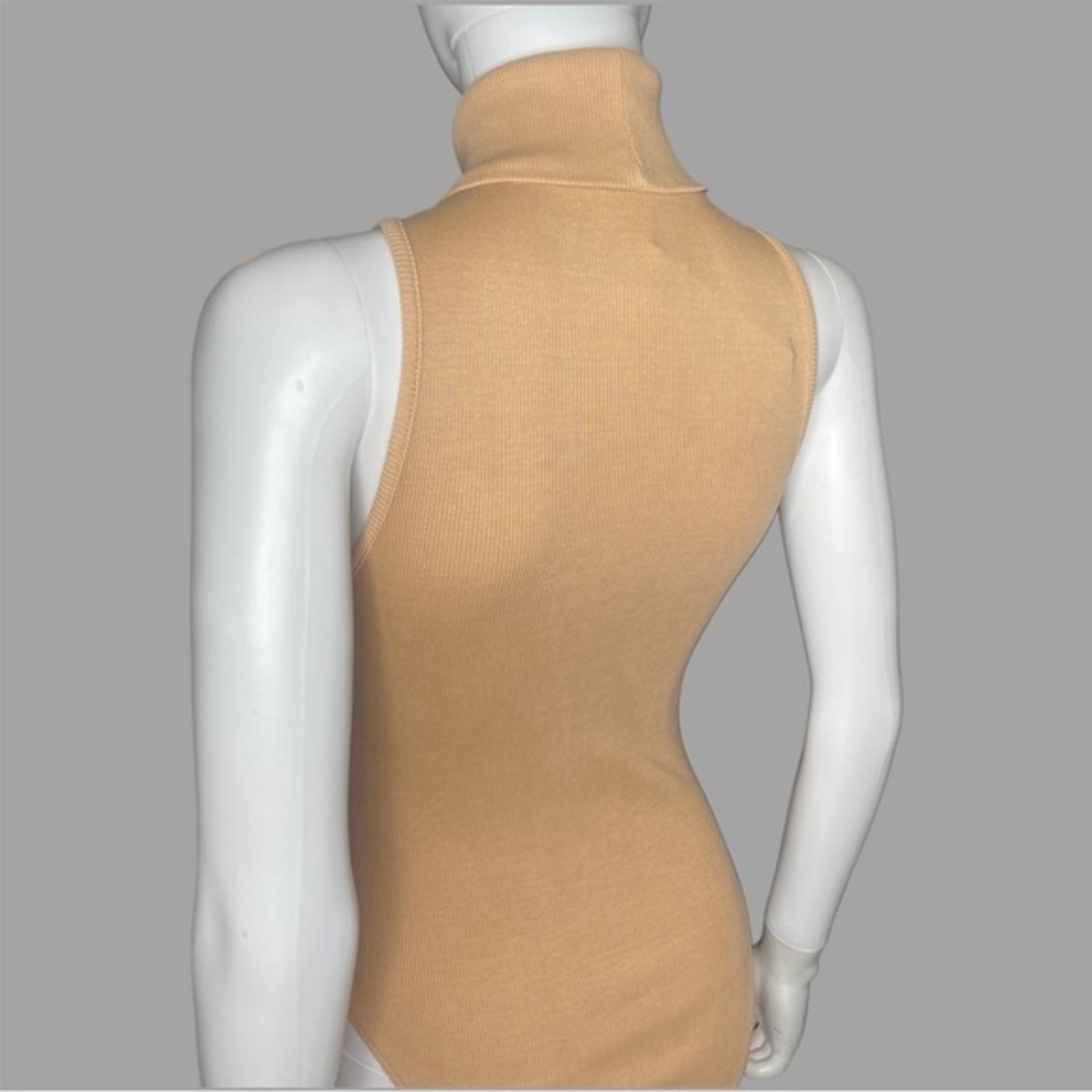 Zara Nude Ribbed Mock Neck Sleeveless Bodysuit - Picture 3 of 5